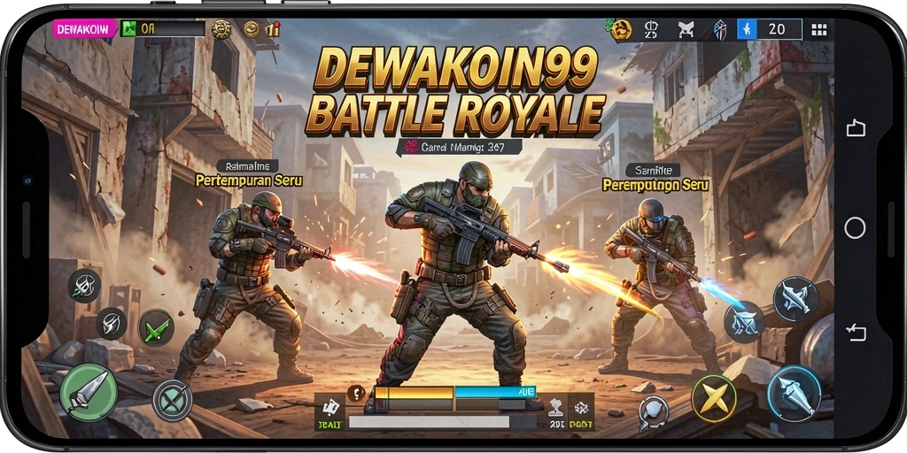 Screenshot gameplay DEWAKOIN99 menampilkan aksi Battle Royale yang seru.