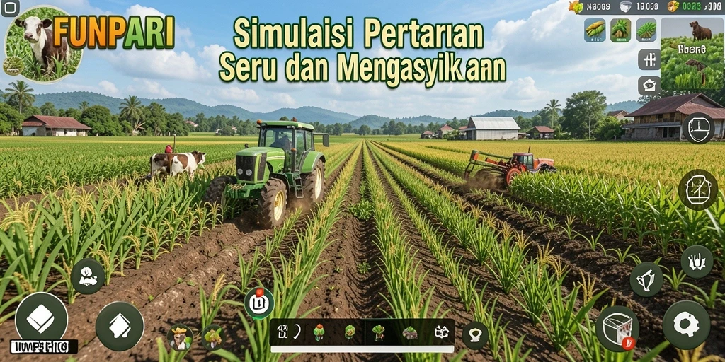 Screenshot gameplay yang menunjukkan aktivitas pertanian yang seru.