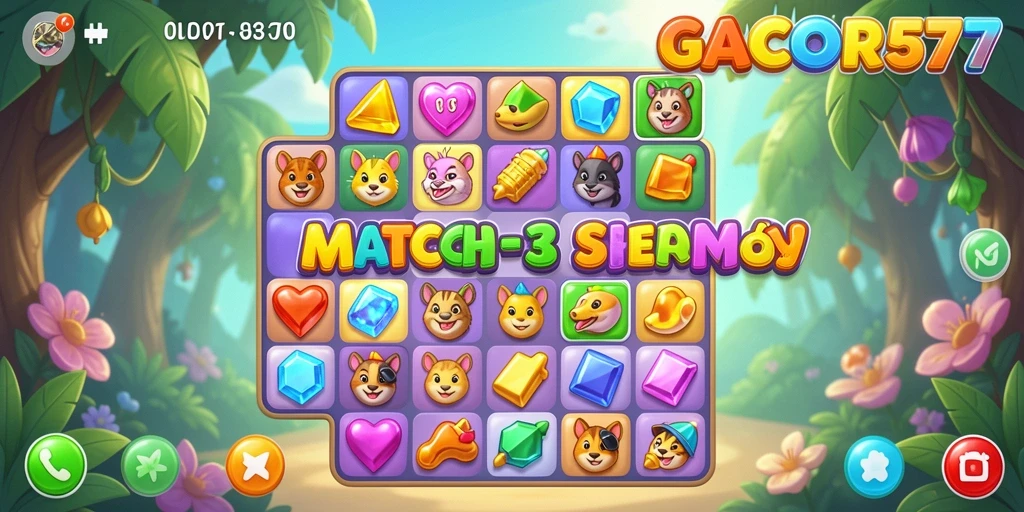 Screenshot GACOR577 menampilkan gameplay Match-3 yang menarik.