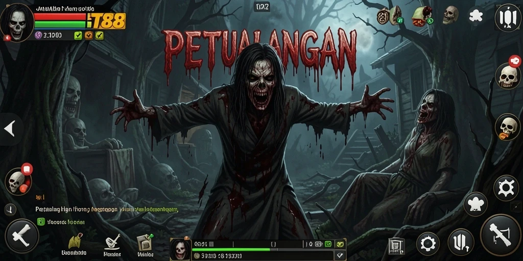 Screenshot gameplay JAWABET88 dengan suasana horror menegangkan.