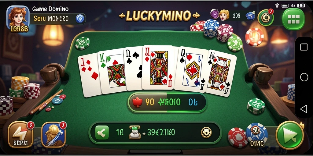 Screenshot gameplay LUCKYMINO dengan pengalaman bermain domino yang mendebarkan.