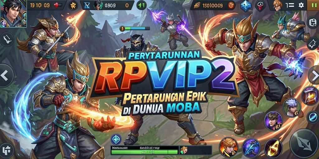 Screenshot RPVIP2 menunjukkan aksi seru dalam pertarungan tim MOBA.